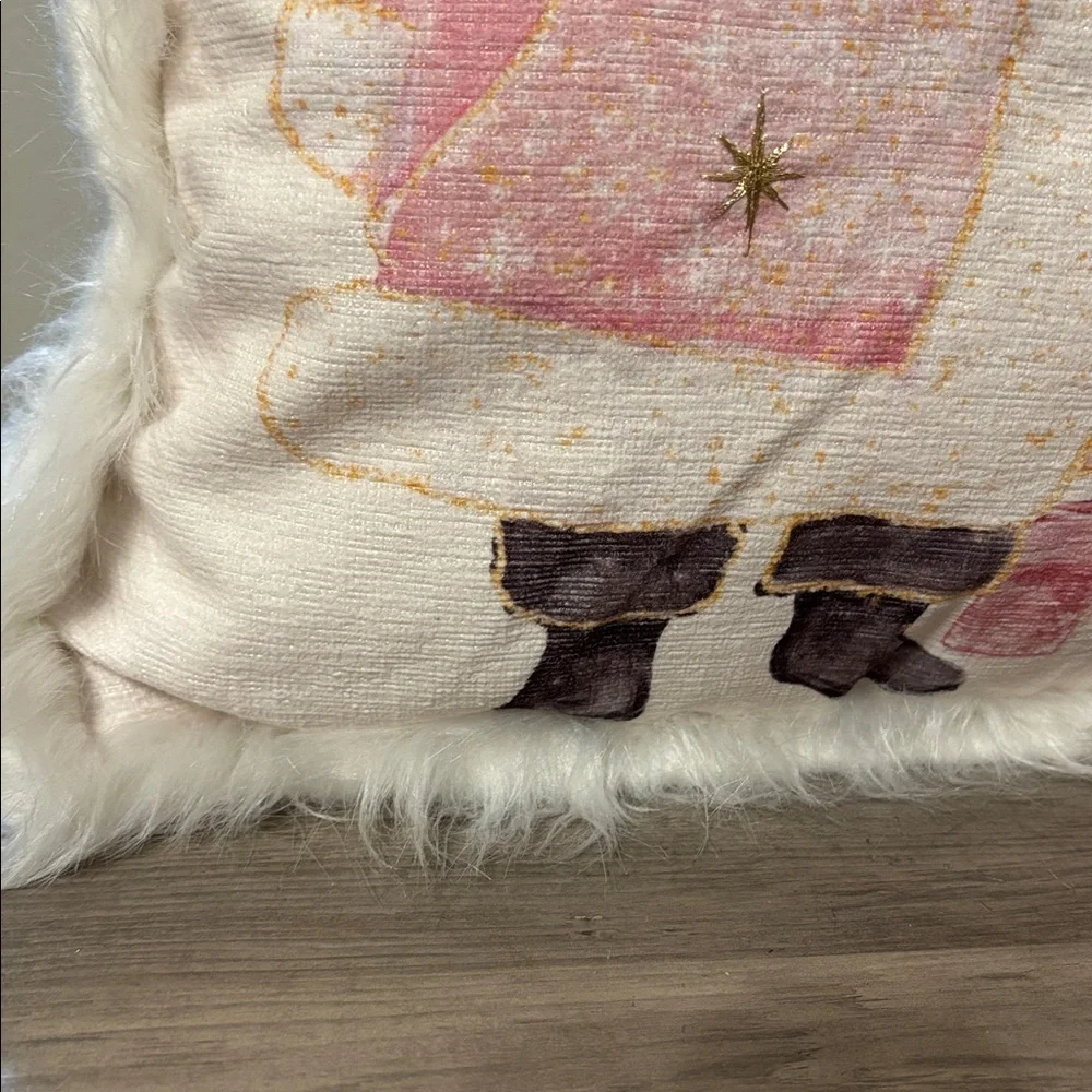 NWT Pink Santa & PINK CHRISTMAS Tree 20 X 20 THROW Pillow W/ FAUX FUR TRIM